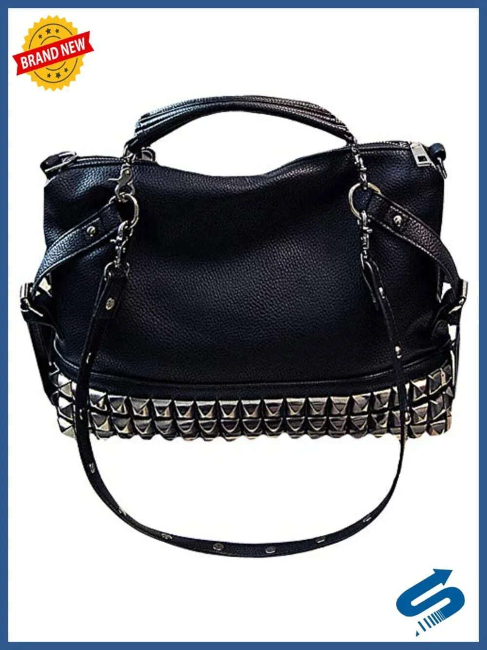 Punk Rivet Hobo Handbag for Women Large Crossbody Purse Faux Leather Top Handle